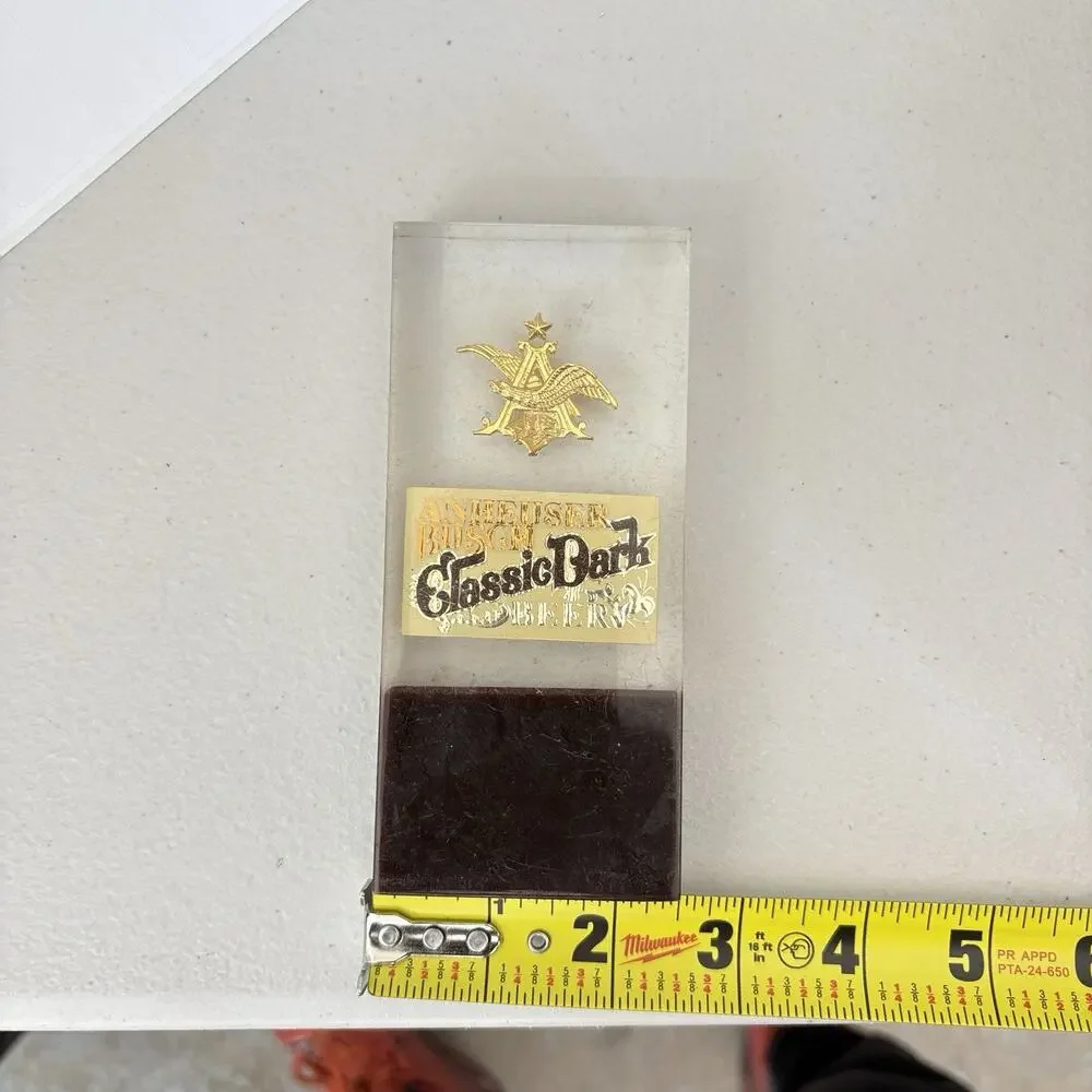 Vintage Anheuser Busch Classic Dark Beer Tap Handle Acrylic Double Sided 5 1/8